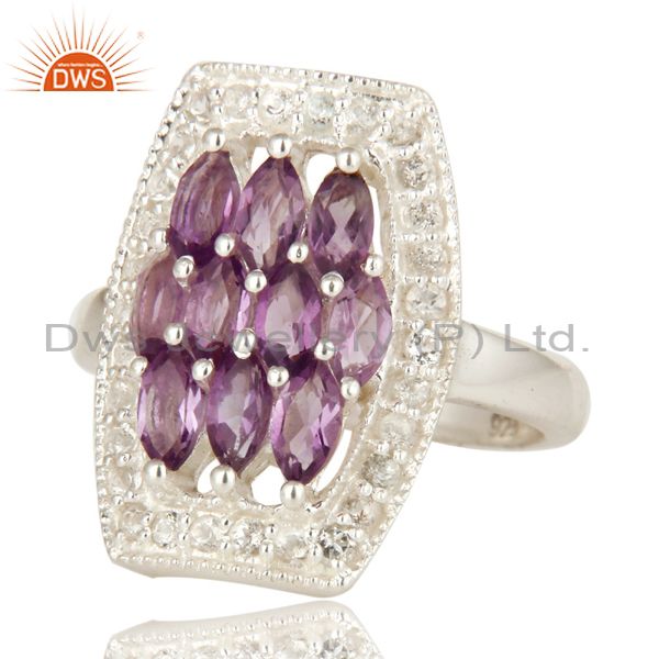Exporter Natural Amethyst And White Topaz Sterling Silver Cocktail Ring