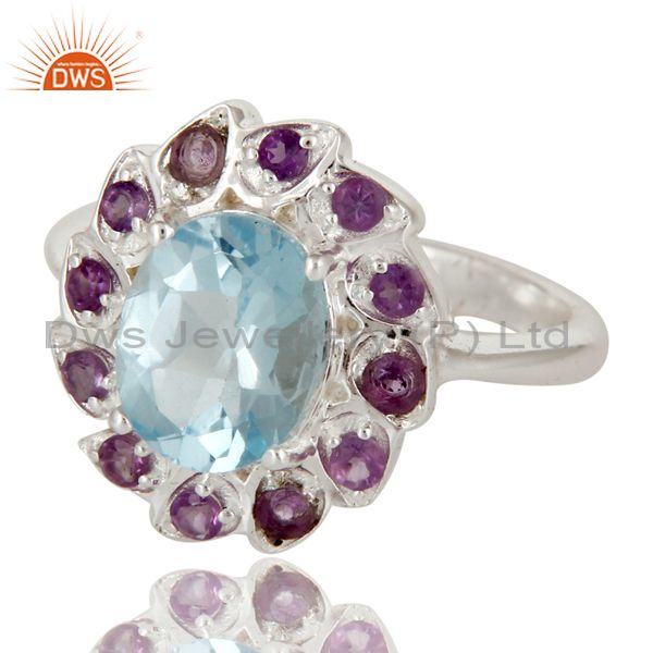 Exporter Natural Purple Amethyst And Blue Topaz Sterling Silver Cocktail Ring
