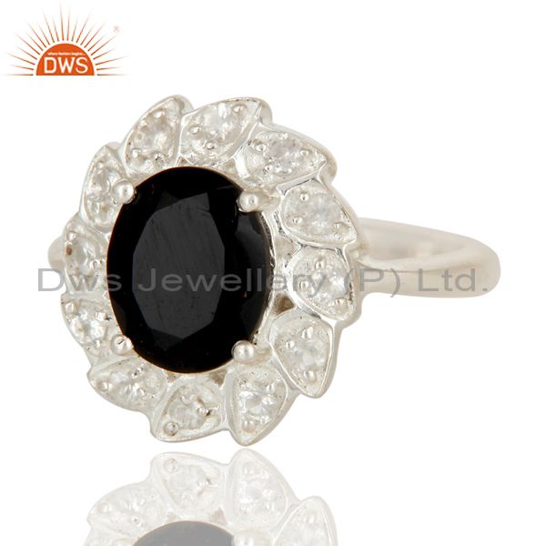 Exporter 925 Sterling Silver Black Onyx And White Topaz Designer Statement Ring