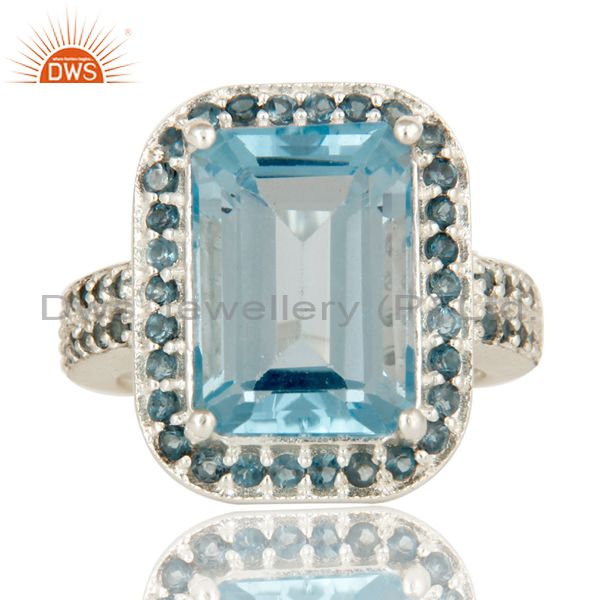 Exporter 925 Sterling Silver Natural Blue Marquise Cut Gemstone Prong Set Statement Ring