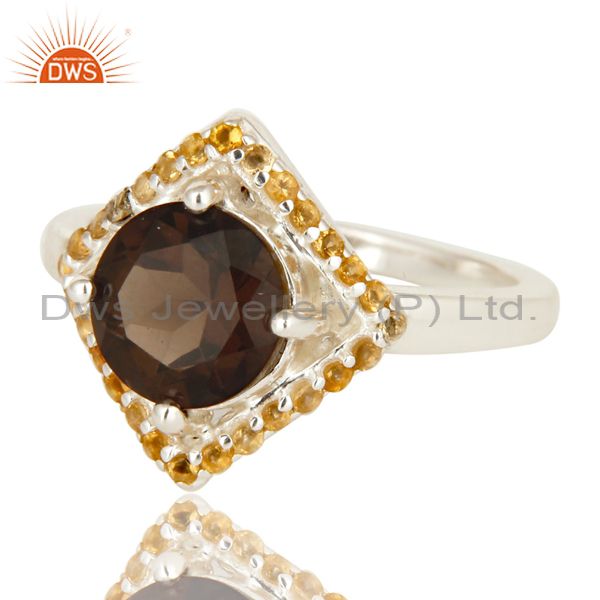 Exporter 925 Sterling Silver Smoky Quartz And Citrine Gemstone Cocktail Ring