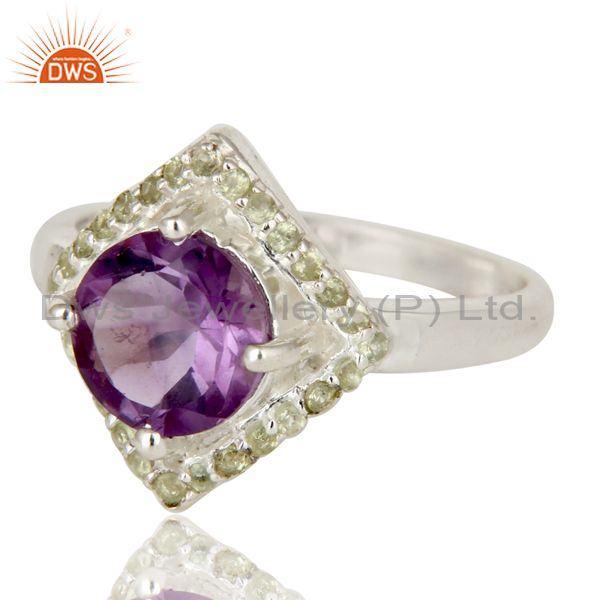 Exporter 925 Sterling Silver Amethyst and Peridot Gemstone Cocktail Ring