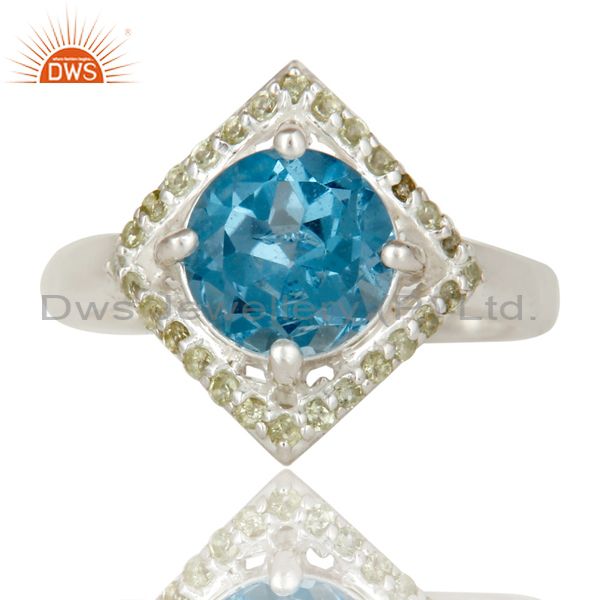 Exporter 925 Sterling Silver Blue Topaz And Peridot Gemstone Designer Cocktail Ring