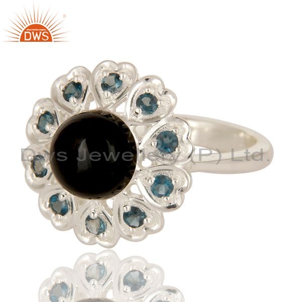 Exporter 925 Sterling Silver Black Onyx And Blue Topaz Gemstone Cocktail Ring