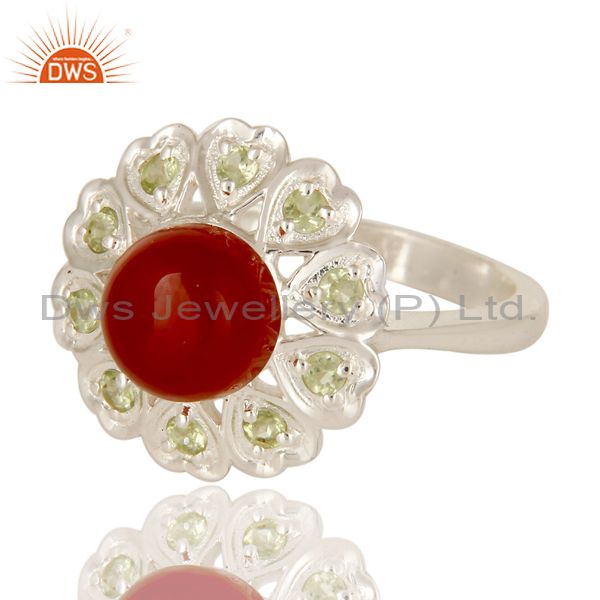 Exporter Natural Peridot And Red Onyx Gemstone Cocktail Ring Made In Sterling Silver