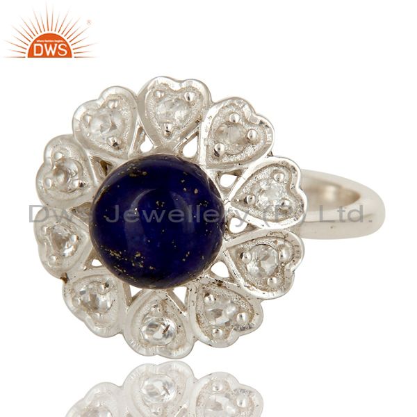 Exporter Lapis Lazuli & White Zirconia Gemstone Cocktail Ring Made In 925 Sterling Silver