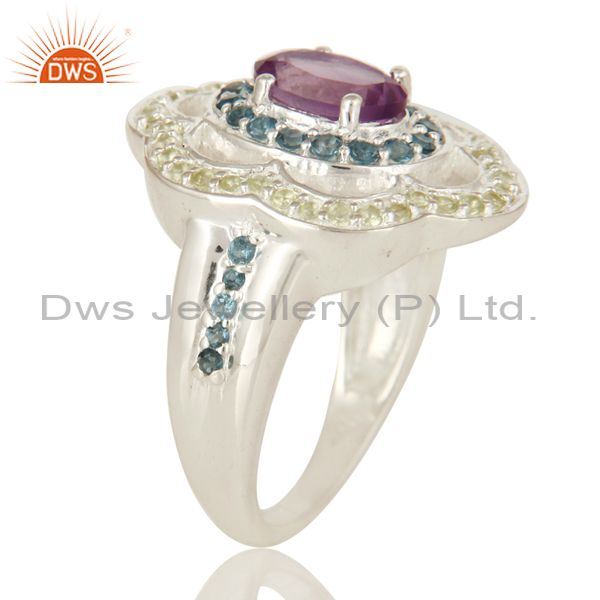 Exporter Amethyst, Blue Topaz And Peridot Sterling Silver Halo Gemstone Cocktail Ring