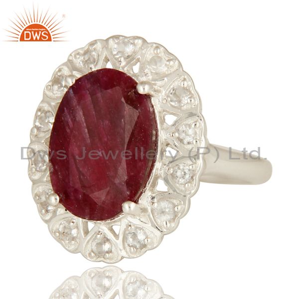 Exporter Dyed Ruby Corundum And White Topaz Sterling Silver Gemstone Cocktail Ring