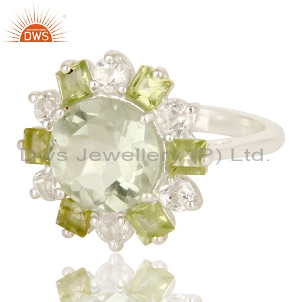 Exporter Green Amethyst Peridot And White Topaz Sterling Silver Cluster Cocktail Ring