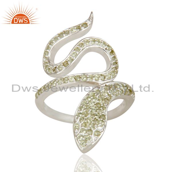 Exporter 925 Sterling Silver Peridot Gemstone Handmade Snake Design Knuckle Ring