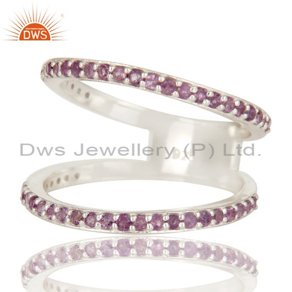 Exporter Natural Amethyst Gemstone 925 Sterling Silver Double Stacking Ring