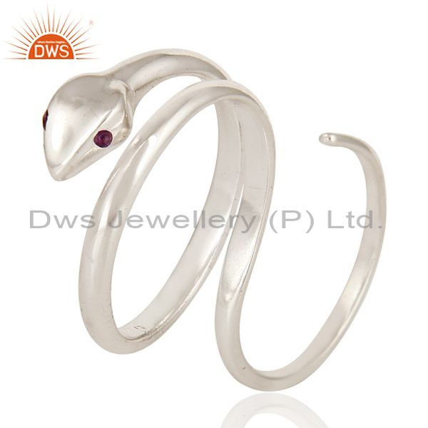 Exporter Amethyst Gemstone High Finished Sterling Silver Adjustable Two Finger Snake Ring