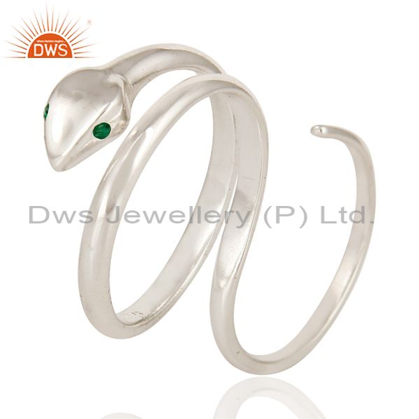 Exporter Emerald Gemstone High Polished Sterling Silver Two Finger Snake Adjustable Ring