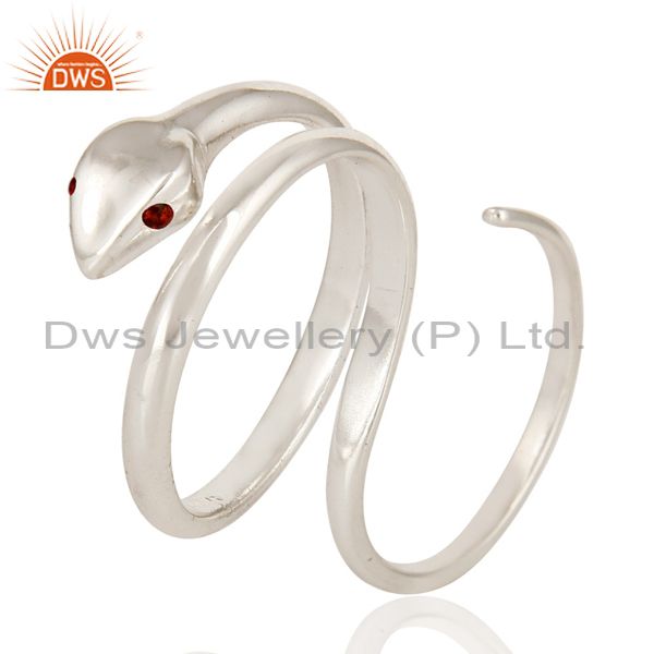 Exporter Garnet Gemstone High Polished Sterling Silver Two Finger Adjustable Snake Ring