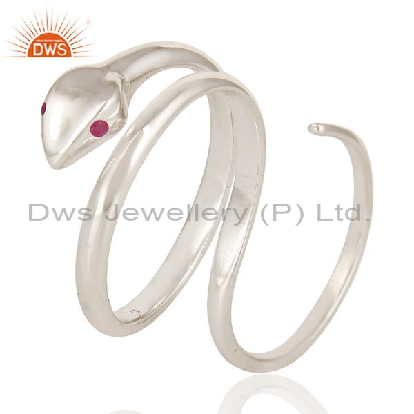 Exporter Ruby Gemstone Highly Polish Sterling Silver Two Finger Adjustable Snake Ring