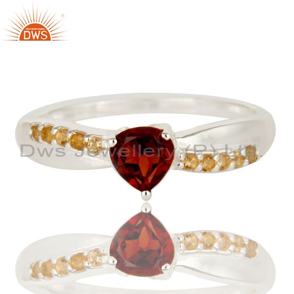 Exporter 925 Sterling Silver Garnet And Citrine Trillion Cut Halo Ring