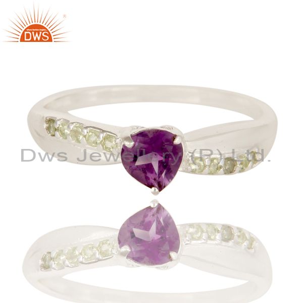Exporter High Polish 925 Sterling Silver Amethyst And Peridot Halo Style Solitaire Ring