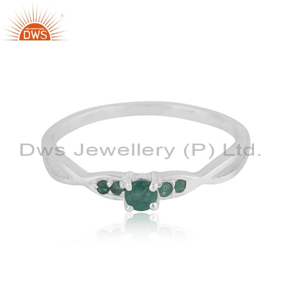 Exporter Natural Emerald Gemstone Sterling Silver Split Shank Stacking Ring