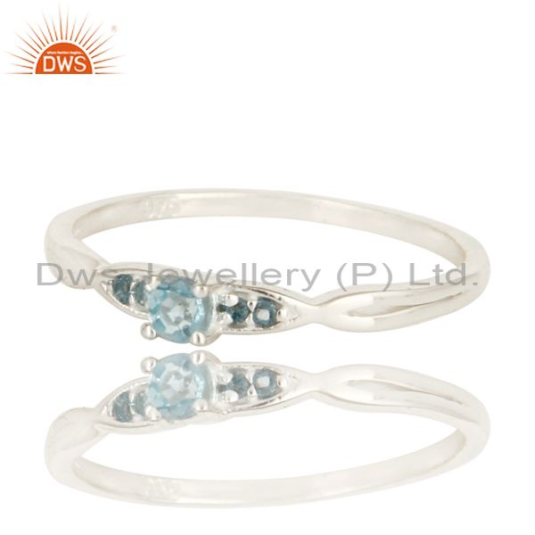 Exporter 925 Sterling Silver Natural Blue TOpaz Gemstone Cluster Ring Jewelry