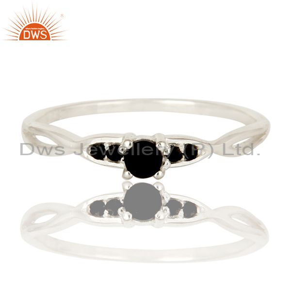 Exporter 925 Sterling Silver Black Onyx Round Cut Gemstone Stacking Ring