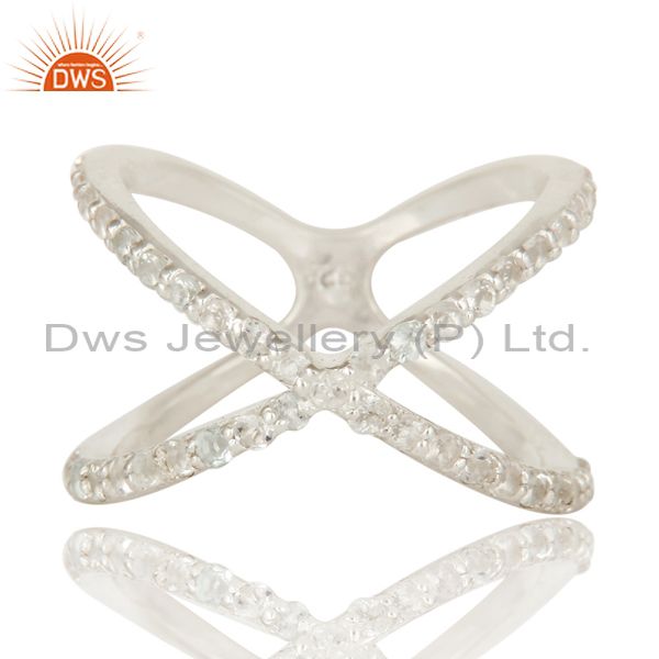Exporter High Finish Sterling Silver White Topaz Gemstone Criss Cross X Ring