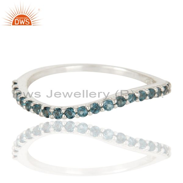 Exporter Natural Blue Topaz 925 Sterling Silver Engagement Stackable Ring