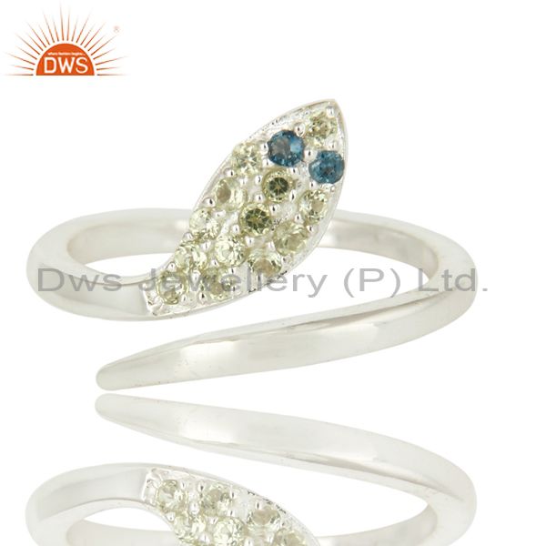 Exporter 925 Sterling Silver Peridot Gemstone Snake Design Ring With Blue Topaz