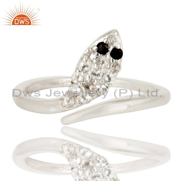 Exporter 925 Sterling Silver White Topaz And Black Onyx Gemstone Adjustable Snake Ring