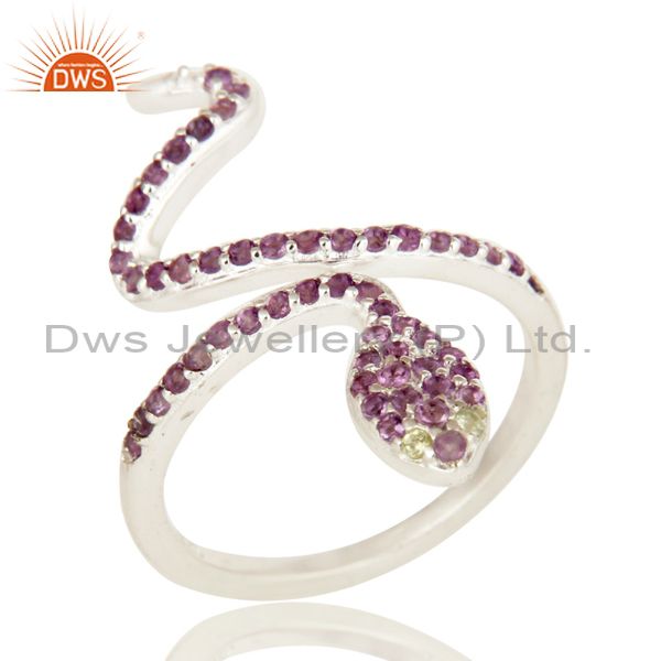 Exporter Natural Amethyst And Peridot Sterling Silver Adjustable Snake Ring