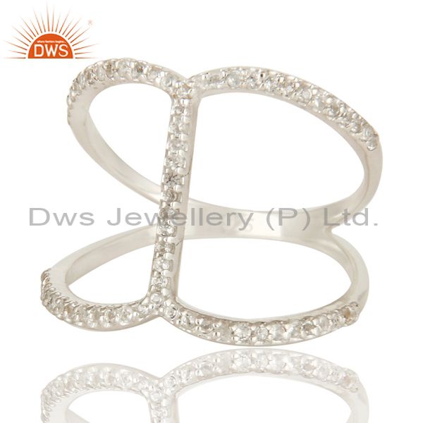 Exporter 925 Sterling Silver White Topaz Gemstone Pave Set Split Shank Ring