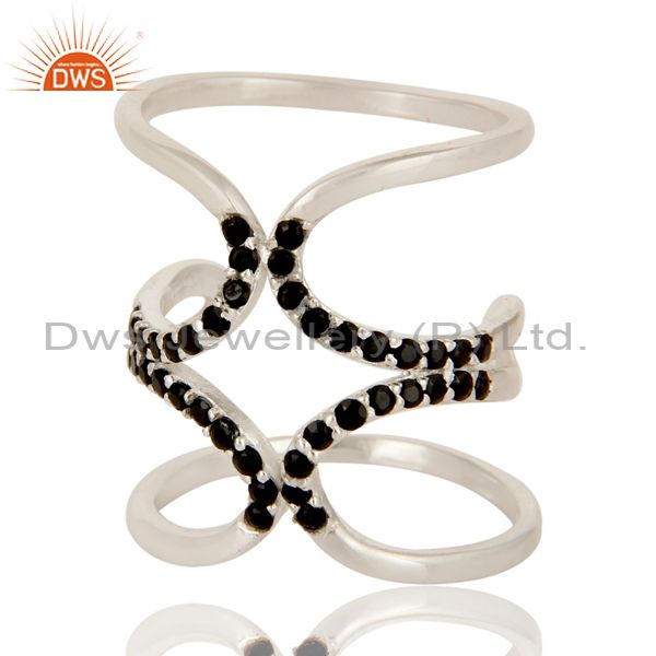 Exporter 925 Sterling Silver Black Spinel Gemstone Double Knuckle Ring Jewelry