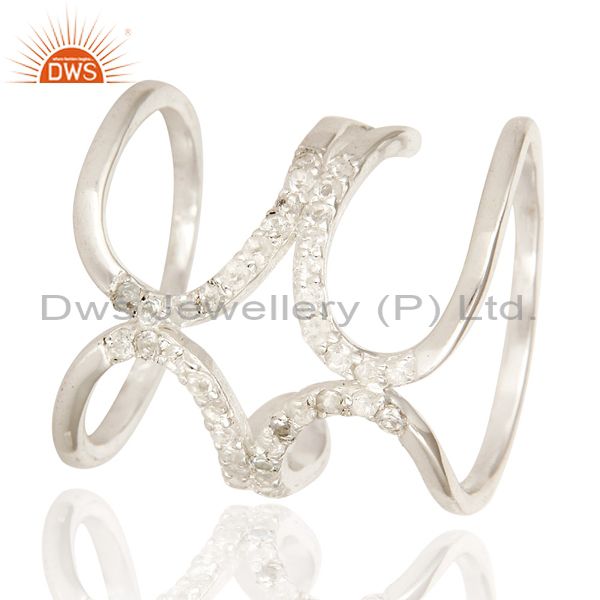 Exporter 925 Sterling Silver White Topaz Gemstone Accent Womens Long Knuckle Ring