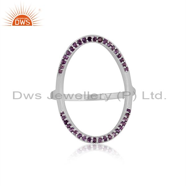 Exporter 925 Sterling Silver Natural Amethyst Gemstone Cluster Modern Infinity Ring