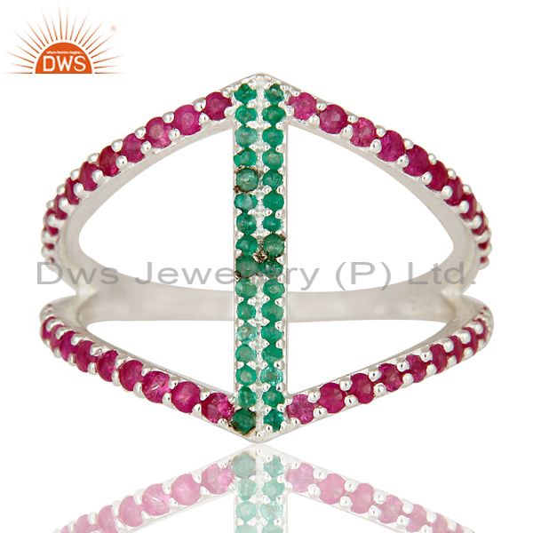 Emerald And Ruby Sterling Silver Designer Statement Ring