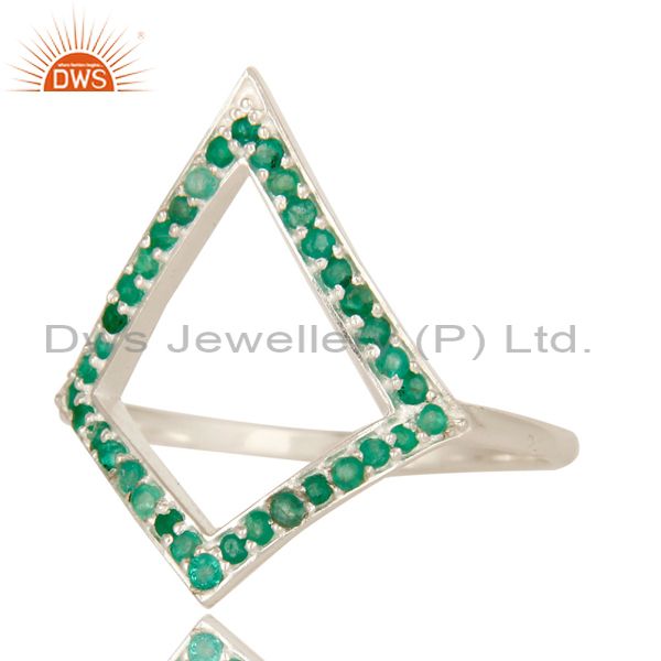 Exporter 925 Sterling Silver Natural Emerald Gemstone Cluster Designer Ring
