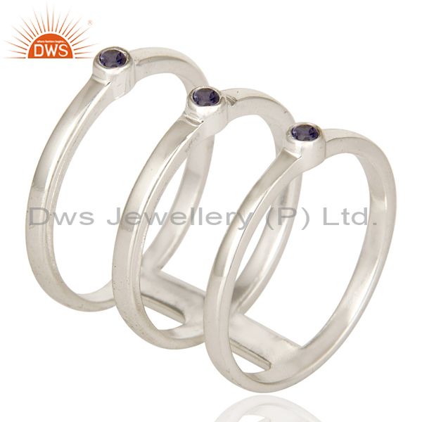 Exporter 925 Sterling Silver Modern Design Tri Bar Ring With Iolite Gemstone