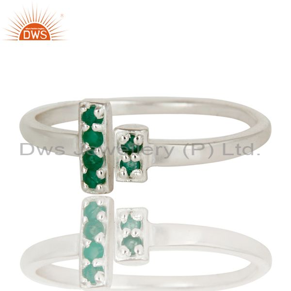 Exporter 925 Sterling Silver Pave Set Emerald Gemstone Modern Design Open Bar Ring