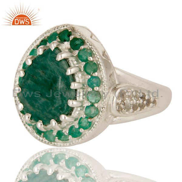 Exporter Emerald And White Topaz Sterling Silver Gemstone Designer Ring Jewelry