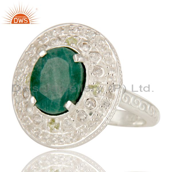 Exporter Green Corundum And Peridot Sterling Silver Statement Ring With White Topaz