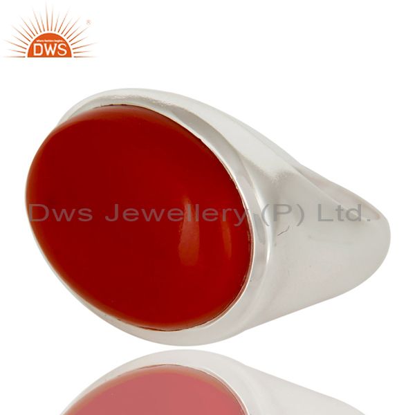 Exporter High Polished Sterling Silver Red Coral Gemstone Designer Dome Ring