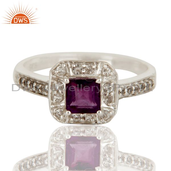 Exporter 925 Sterling Silver Amethyst And White Topaz Gemstone Halo Style Ring
