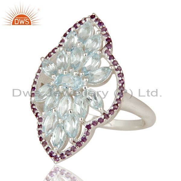 Exporter 925 Sterling Silver Amethyst and Blue Topaz Gemstone Statement Ring