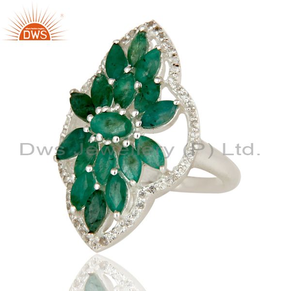 Exporter 925 Sterling Silver Emerald And White Topaz Gemstone Statement Ring