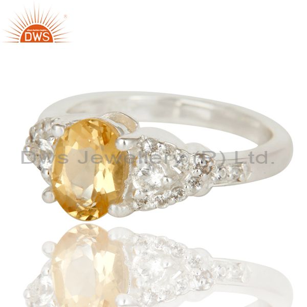 Exporter 925 Sterling Silver Citrine And White Topaz Gemstone Statement Ring