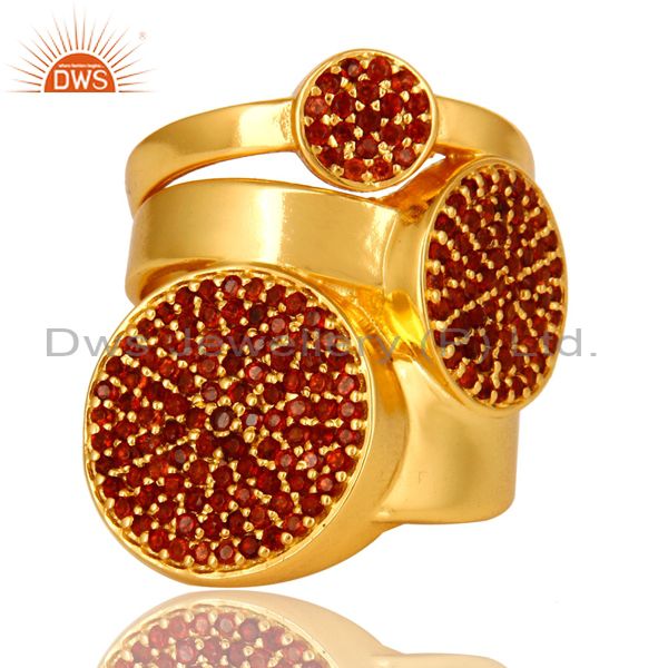 Exporter High Polish 14K Yellow Gold Plated Brass Garnet Gemstone Designer Fashion Ring