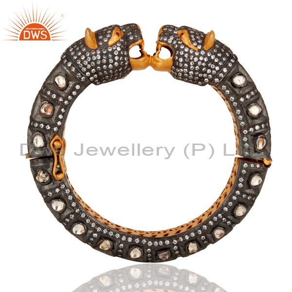 Supplier of Antique style 925 silver 14k yellow gold white zircon panther bangle