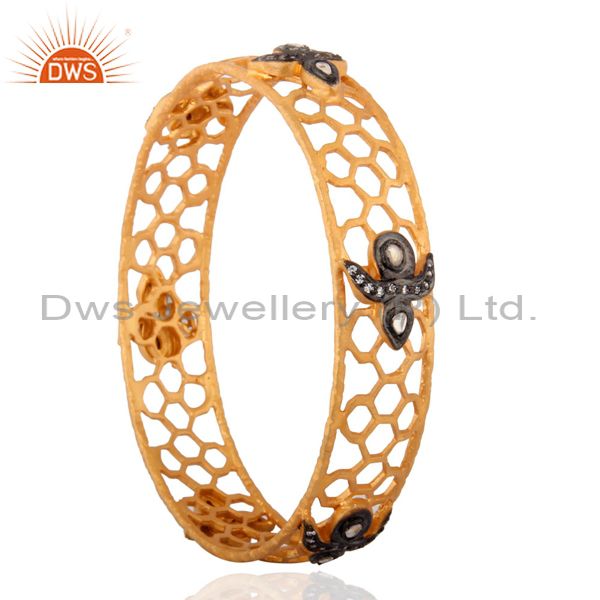 Supplier of 18k yellow gold plated 925 silver cubic zirconia womens bangle