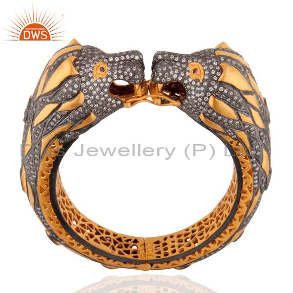 Supplier of Panther polki crystal victorian silver bangle white zircon 18k gold