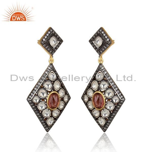 22K Yellow Gold Plated Sterling Silver Tourmaline And CZ Victorian Style Earring