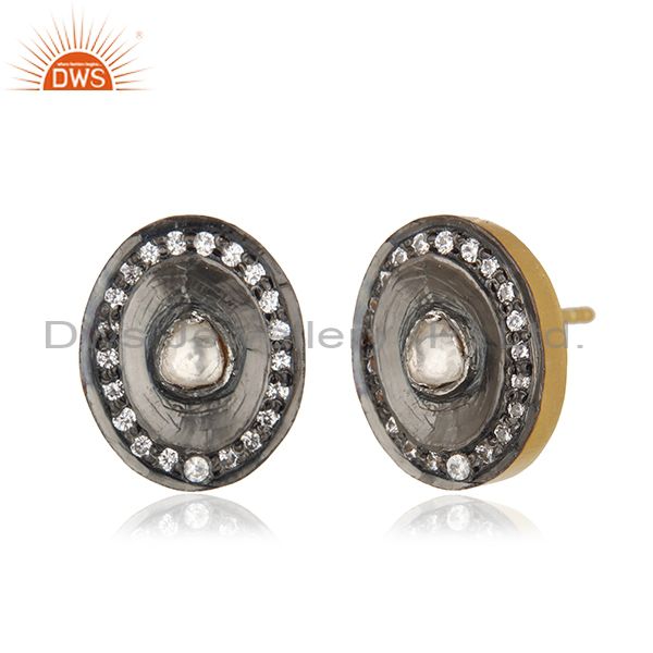 Exporter 18K Yellow Gold Plated Sterling Silver Cubic Zirconia Vintage Style Stud Earring